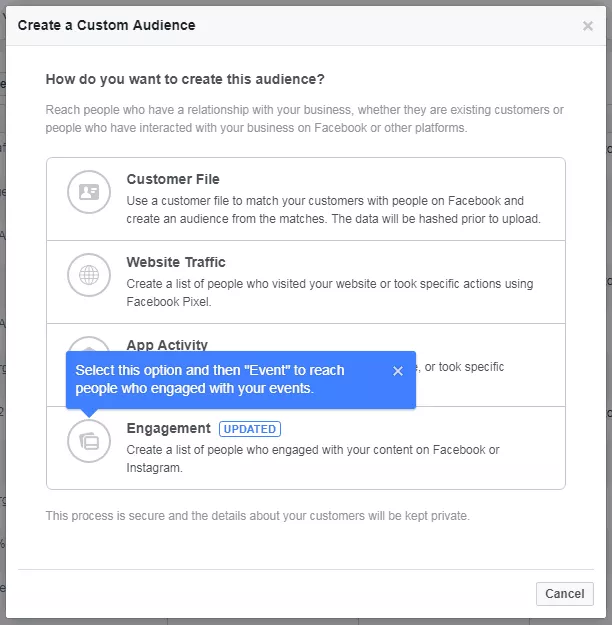 Figure 1 - Facebook Events Custom Audiences