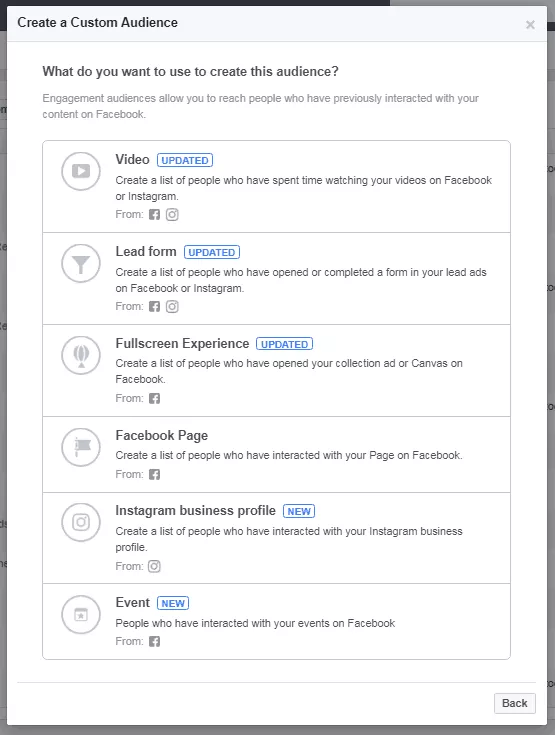 Figure 2 - Facebook Events Custom Audiences