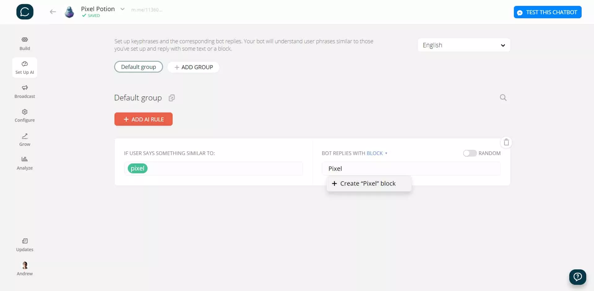Artifical Intelligence with Facebook Chatbot
