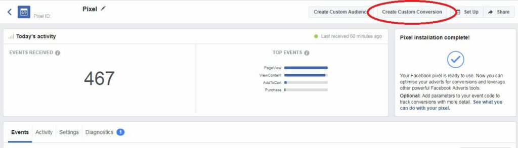 Setting up the pixel for Facebook Custom Conversions