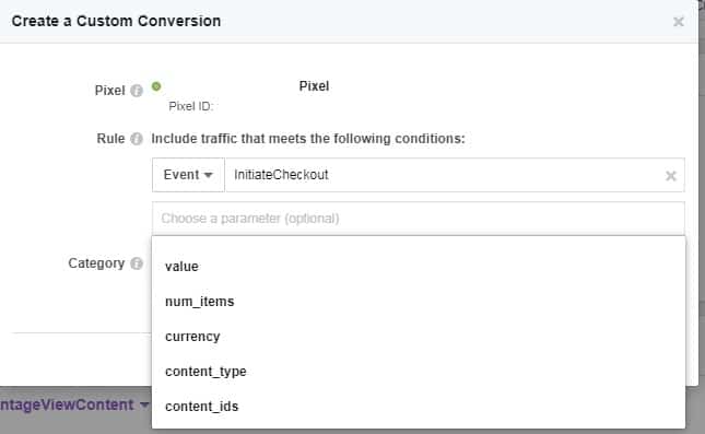 Assigning the Facebook custom conversions pixel