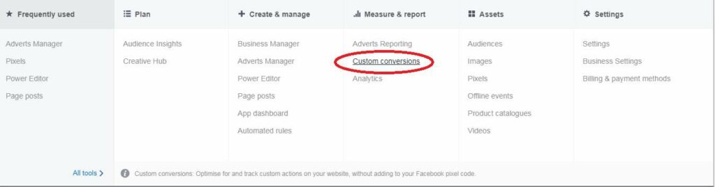 Locating the the pixel for Facebook custom conversions