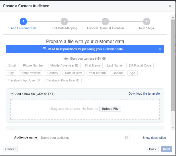 uploading a customer file to business manager