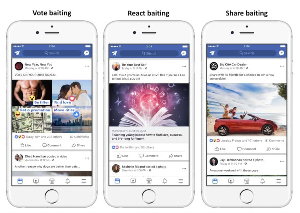 Examples of “engagement baiting” shared by Facebook