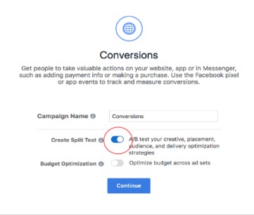 split test feature conversion facebook