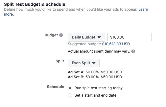 split test feature budget and schedule