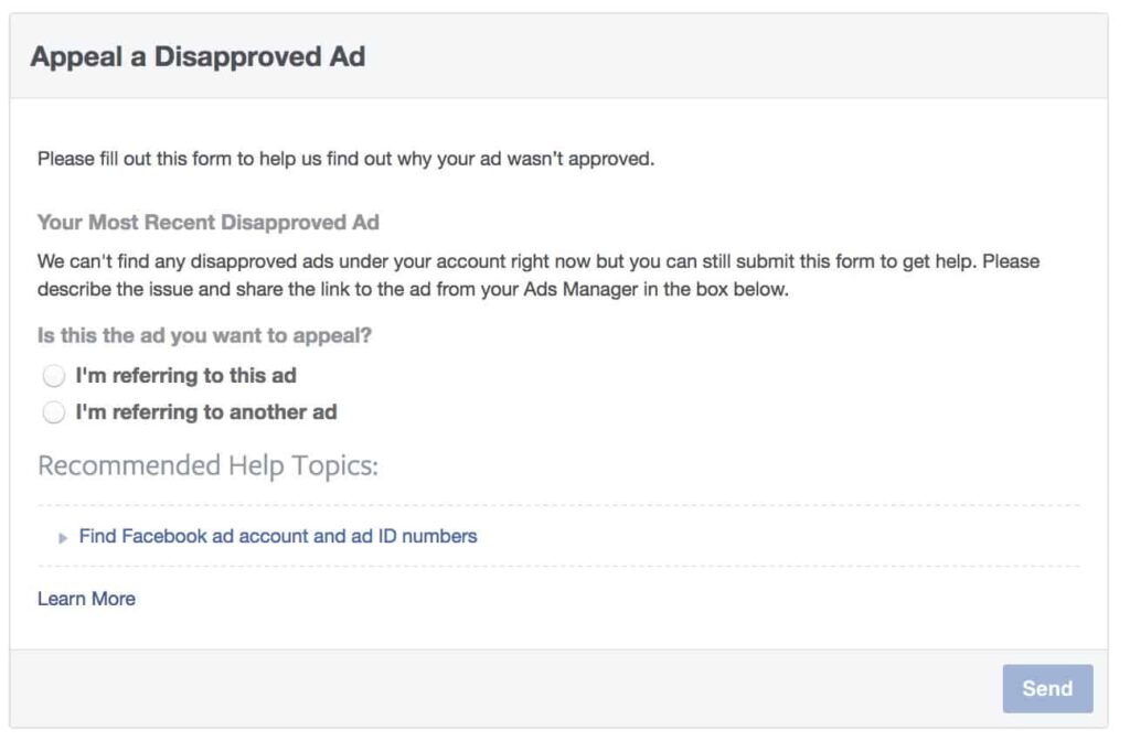 Facebook Ad Not Delivering appeal disapproved ad