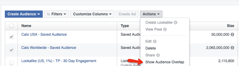 Facebook Ad Not Delivering show audience overlap