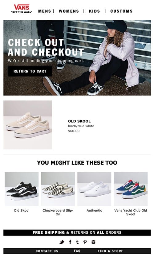 cart abandonment emails vans