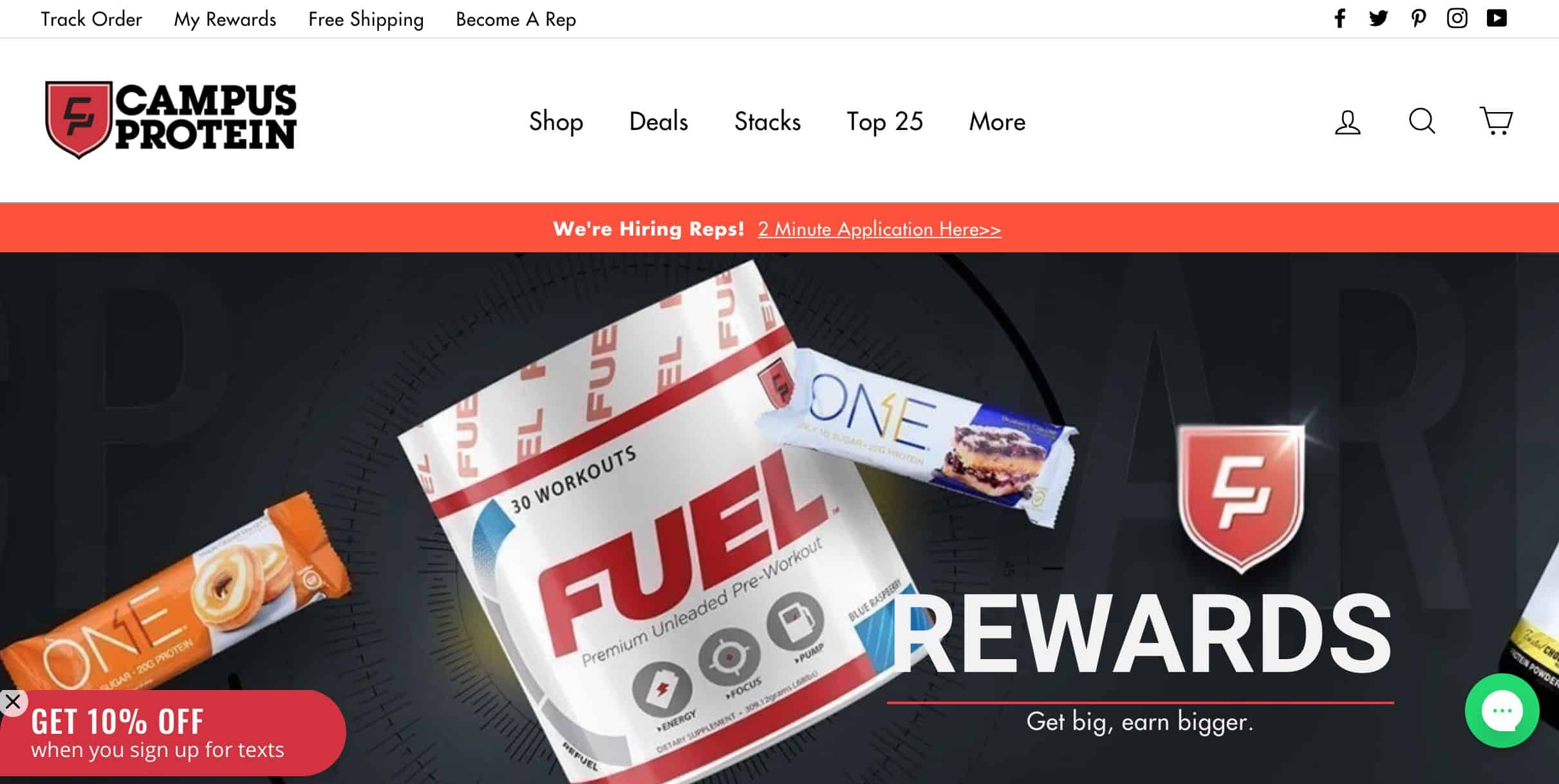 ecommerce live chat campus protein rewards page