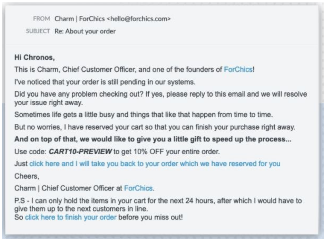 forchics abandoned cart reminder
