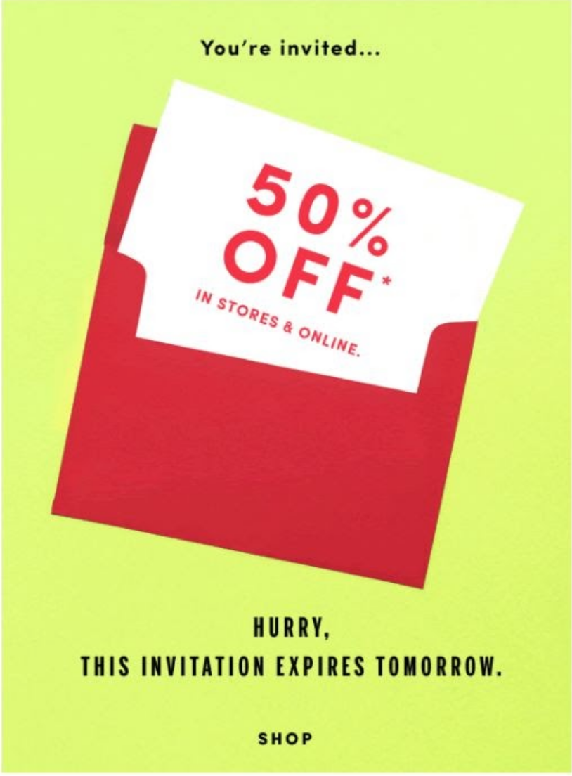 50% off discount message