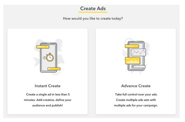 Create Ads Snapchat menu