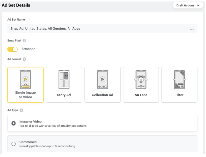 ad set details snapchat ads