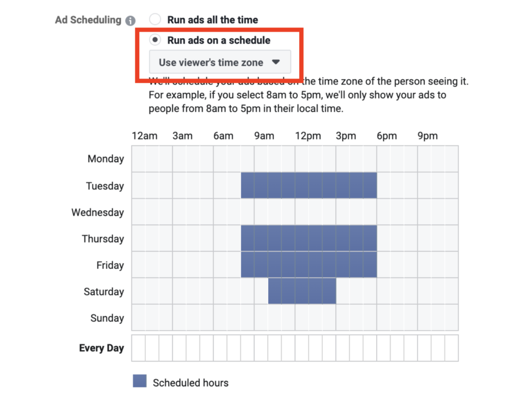 facebook scheduling for ad sets