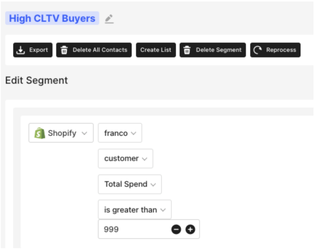 high cltv buyers segment sendlane