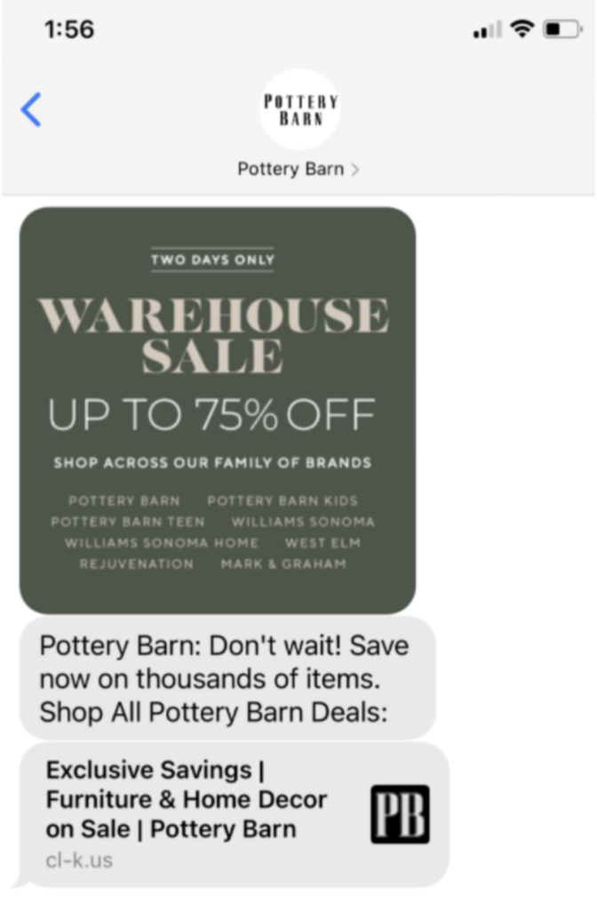 pottery barn text campaing