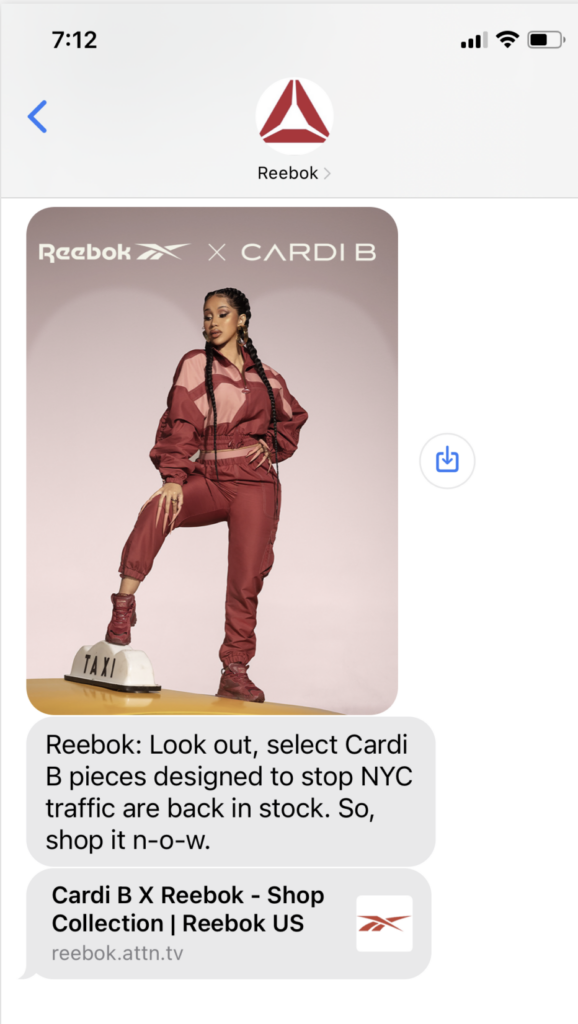 reebok cardi b text message