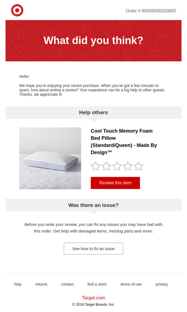 target new customer email review