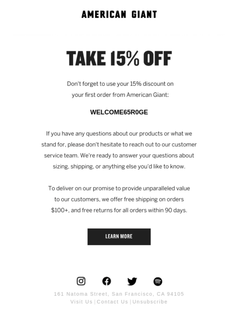 american giant welcome discount