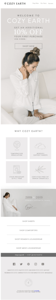 cozy earth discount buyers journey with email