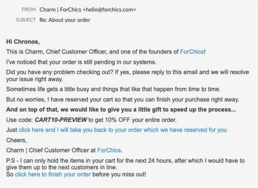 forchics cart recovery optimize aov