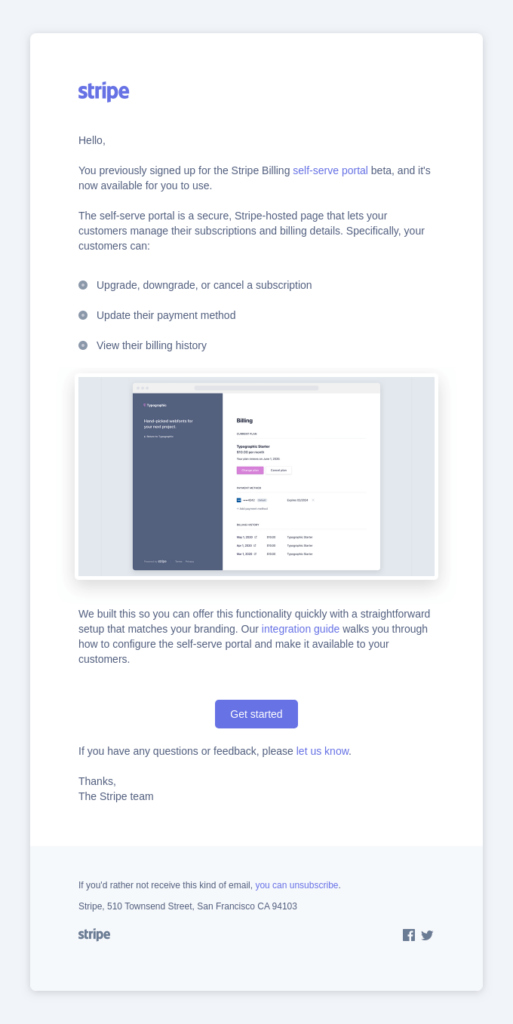 stripe product announment emails 